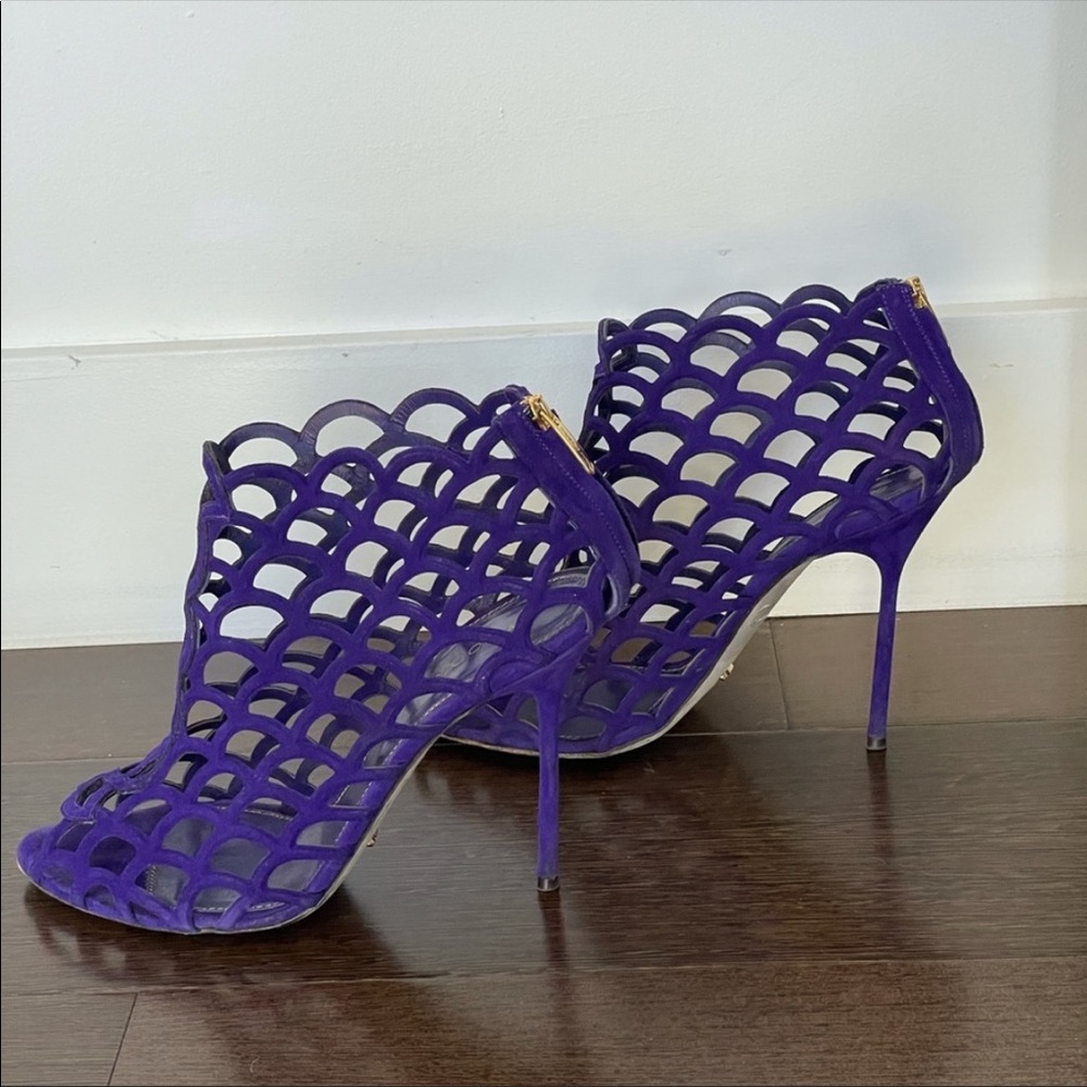 Sergio Rossi purple suede bootie heels